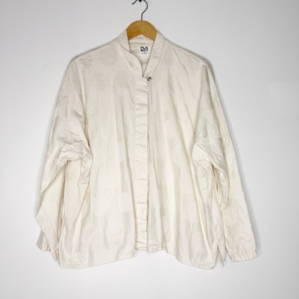 Planet by Lauren G Ivory Cotton Blouse with Circle Detail – One Size